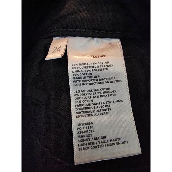 L'AGENCE Margot Black Coated High Rise Jeans, Size 24 - Picture 11 of 11